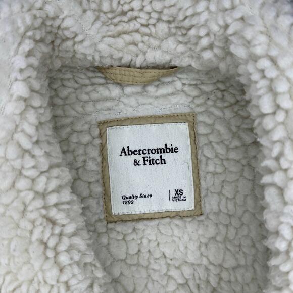 Abercrombie & Fitch Sherpa Quilted Longline Liner Coat Jacket White Tan XS - Picture 7 of 8